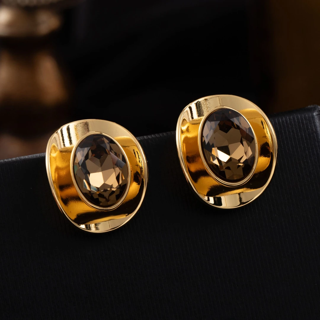 铜合金合成锆石耳饰  LANSE ·金元宝-新年重工优雅s925银针耳环