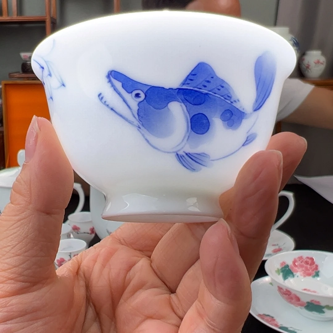 玉泥青花和为贵小高足杯