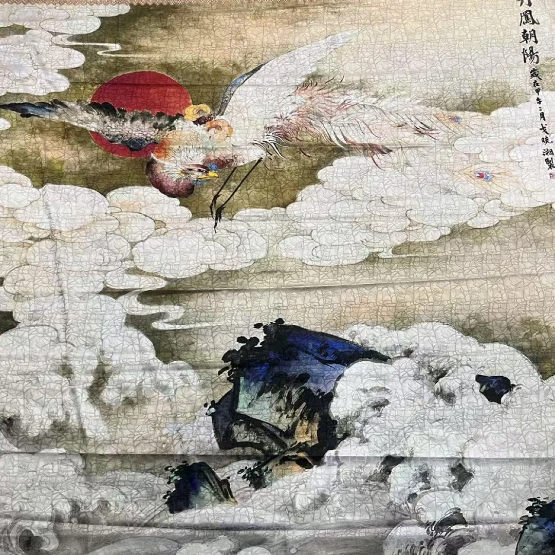 丹凤朝阳老料苏萝香云纱重磅桑蚕丝双面提花140-140长巾