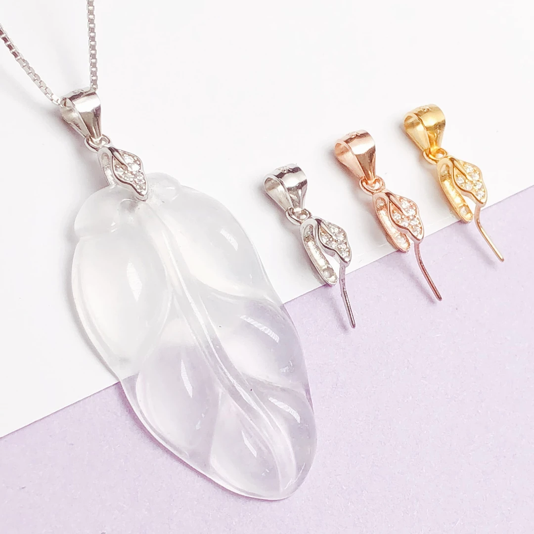 925银银制品 加厚纯银吊坠扣叶子夹扣挂坠扣山水牌子挂件百搭扣头