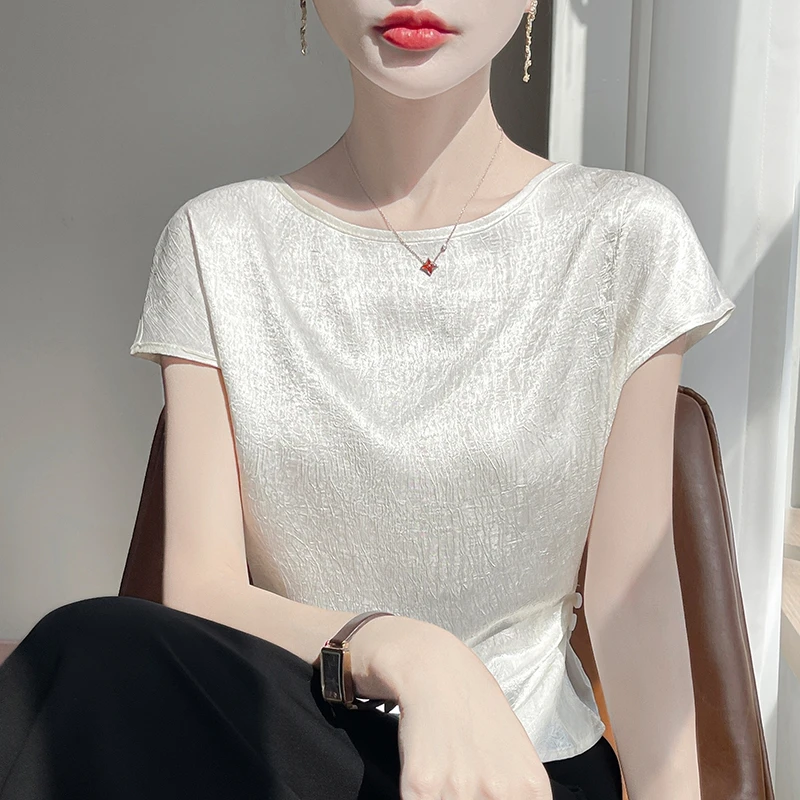 白色短袖女款爆款2025新款洋气时髦气质半袖打底衫高级感圆领上衣
