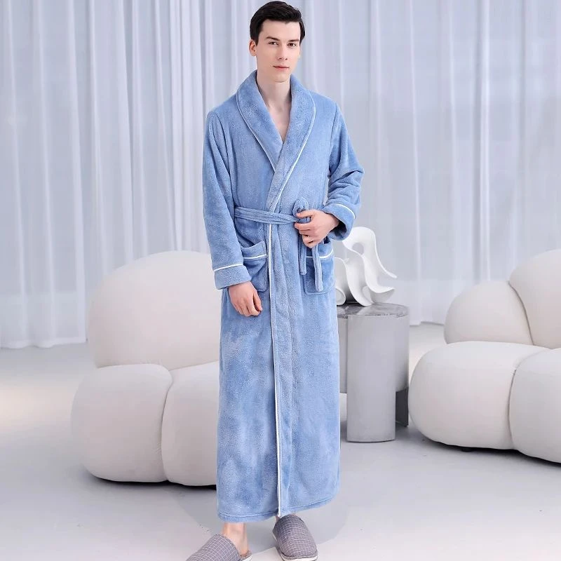 睡袍男冬季加厚宽松2025新款珊瑚绒男士睡衣大码秋冬长款情侣浴袍