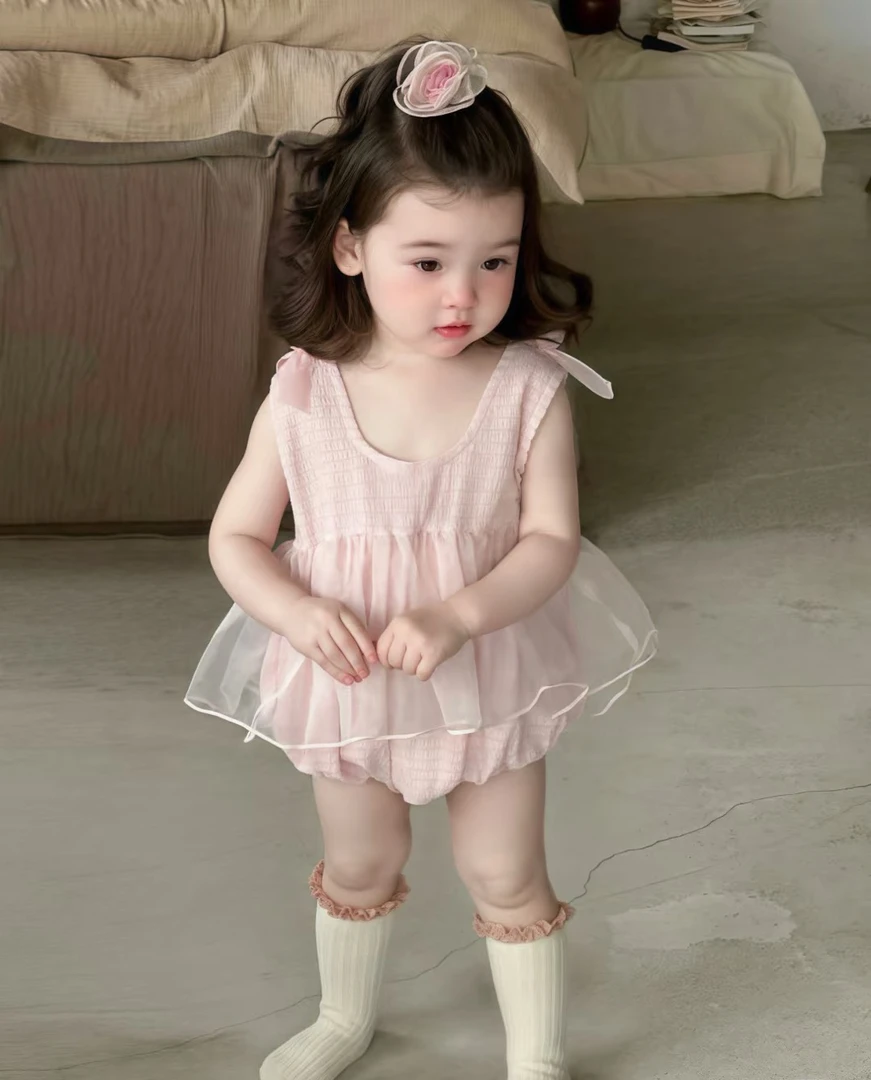 婴儿衣服短袖哈衣 儿童夏季薄款男女宝宝套装 裙子公主洋气