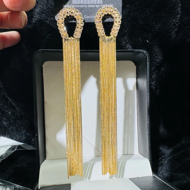 铜合金耳饰 金色简约长款蛇骨流苏耳环轻奢小众气质时尚百搭