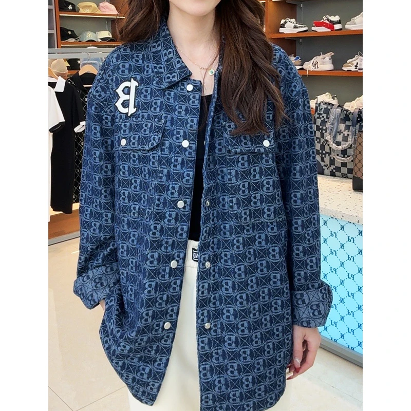 2025重工刺绣牛仔外套女春秋新款港味复古 oversize 潮酷百搭