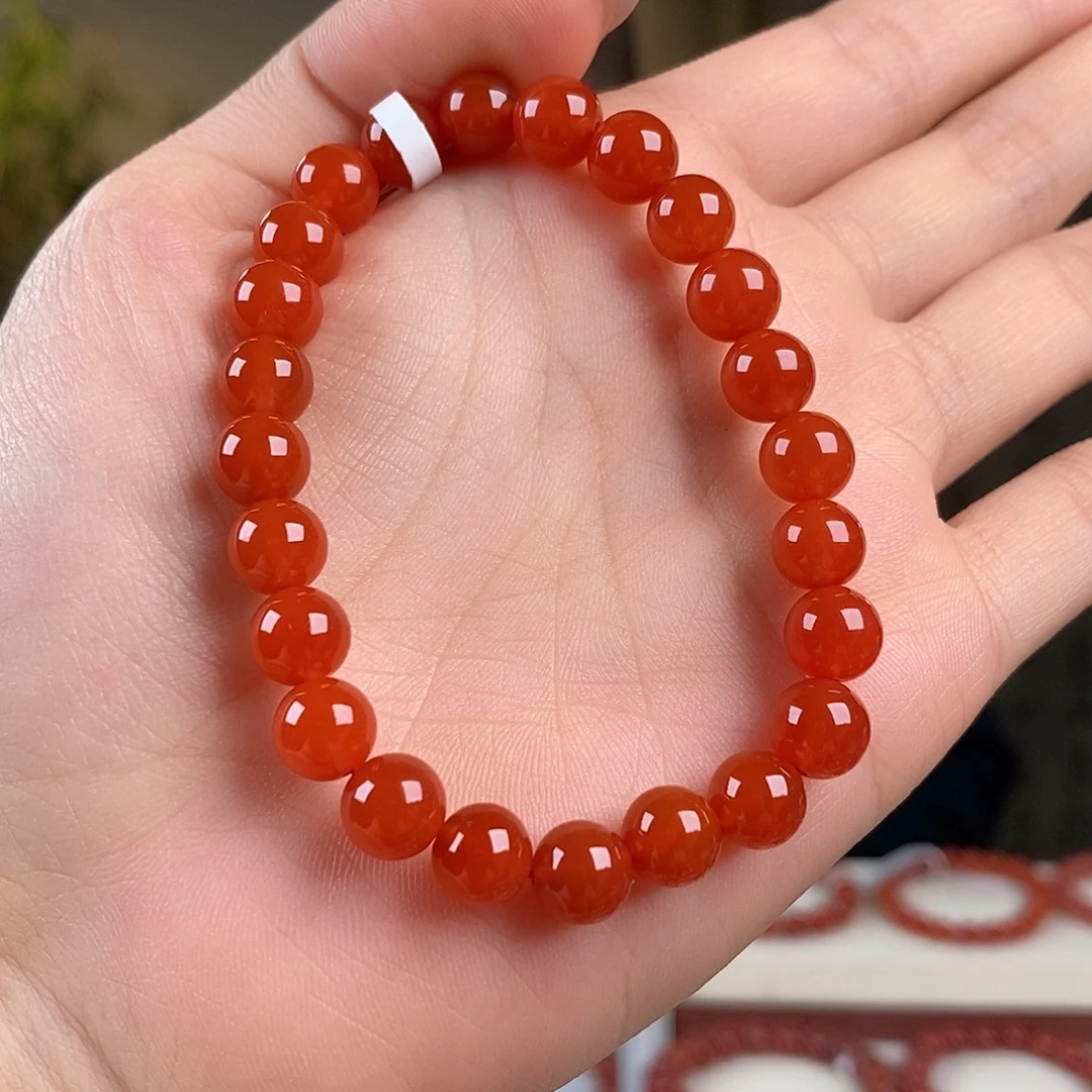 南红玛瑙未镶嵌手串原矿无胶7.5mm 保山s级别藏高浓郁