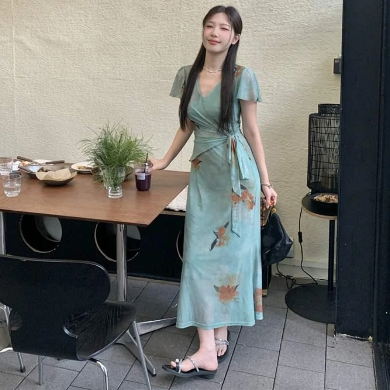 大码胖mm法式复古轻熟气质高级感连衣裙女夏季显瘦新中式国风长裙