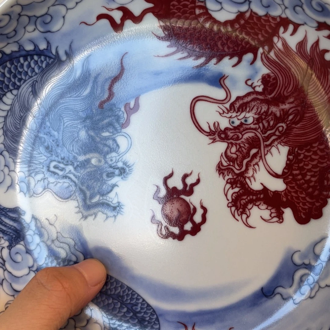 瓷片景德镇双龙戏珠大壶承