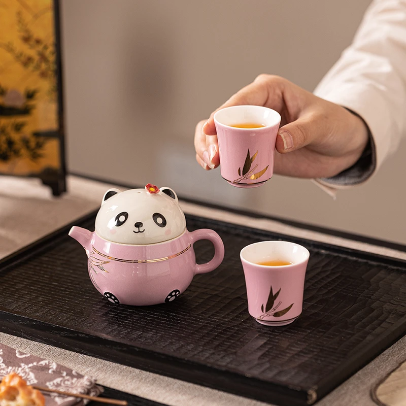 熊猫茶壶套组家用一壶两杯一壶承茶具套装泡茶喝茶礼盒办公室送人