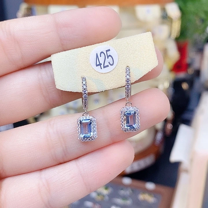 耳饰银S925镶嵌海蓝宝石
