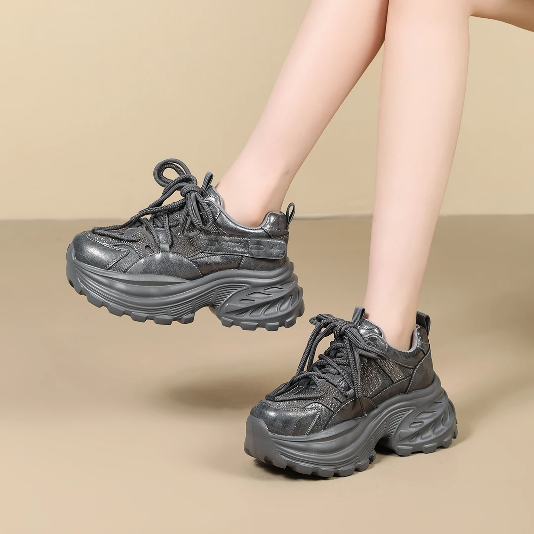 厚底老爹鞋女防滑休闲运动鞋2025新款秋冬季银色水钻增高百搭女鞋