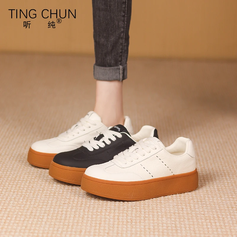 听纯17193百搭2025厚底单鞋软底时尚真皮舒适小白鞋防滑休闲板鞋