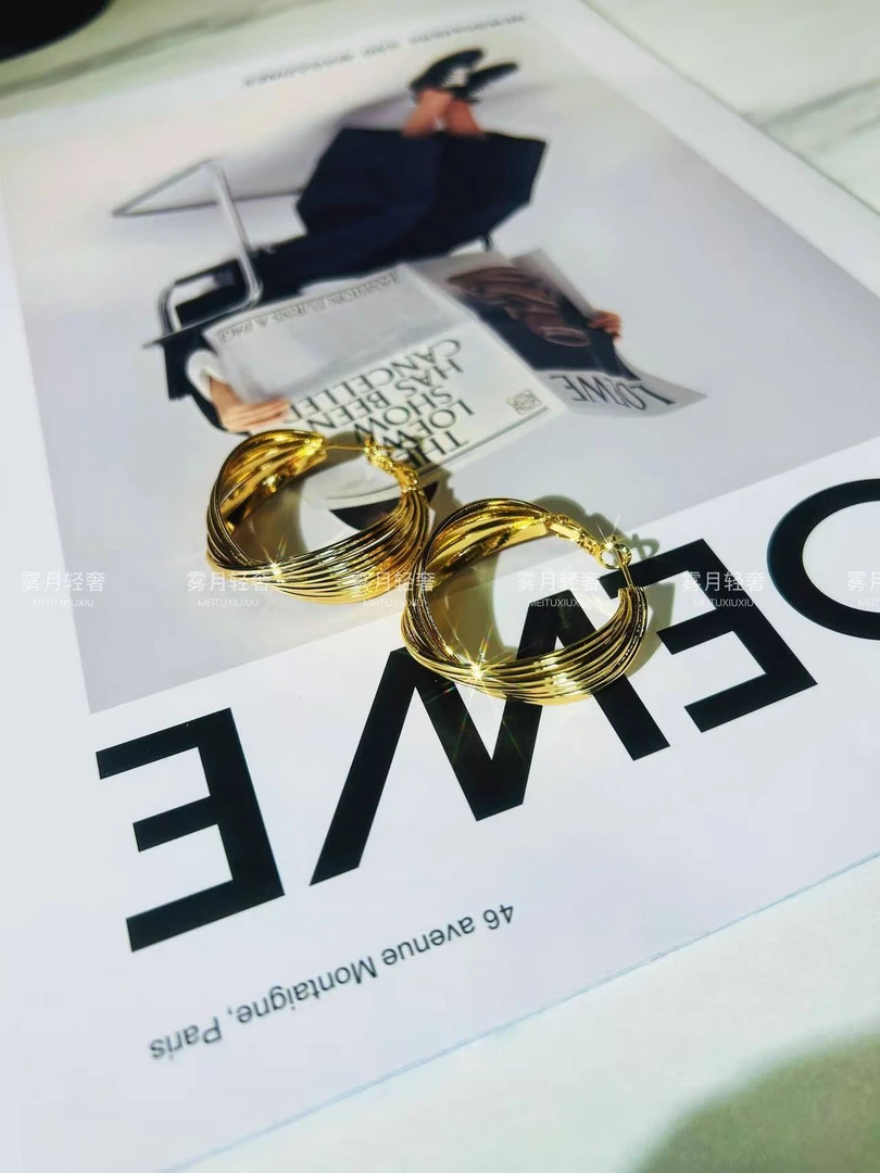 铜合金耳饰 高级感编织复古耳圈欧美风圈圈个性小众