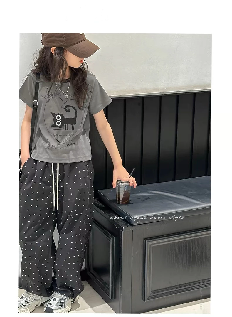 微瑕不退不换女童韩系短袖小碎花直筒裤