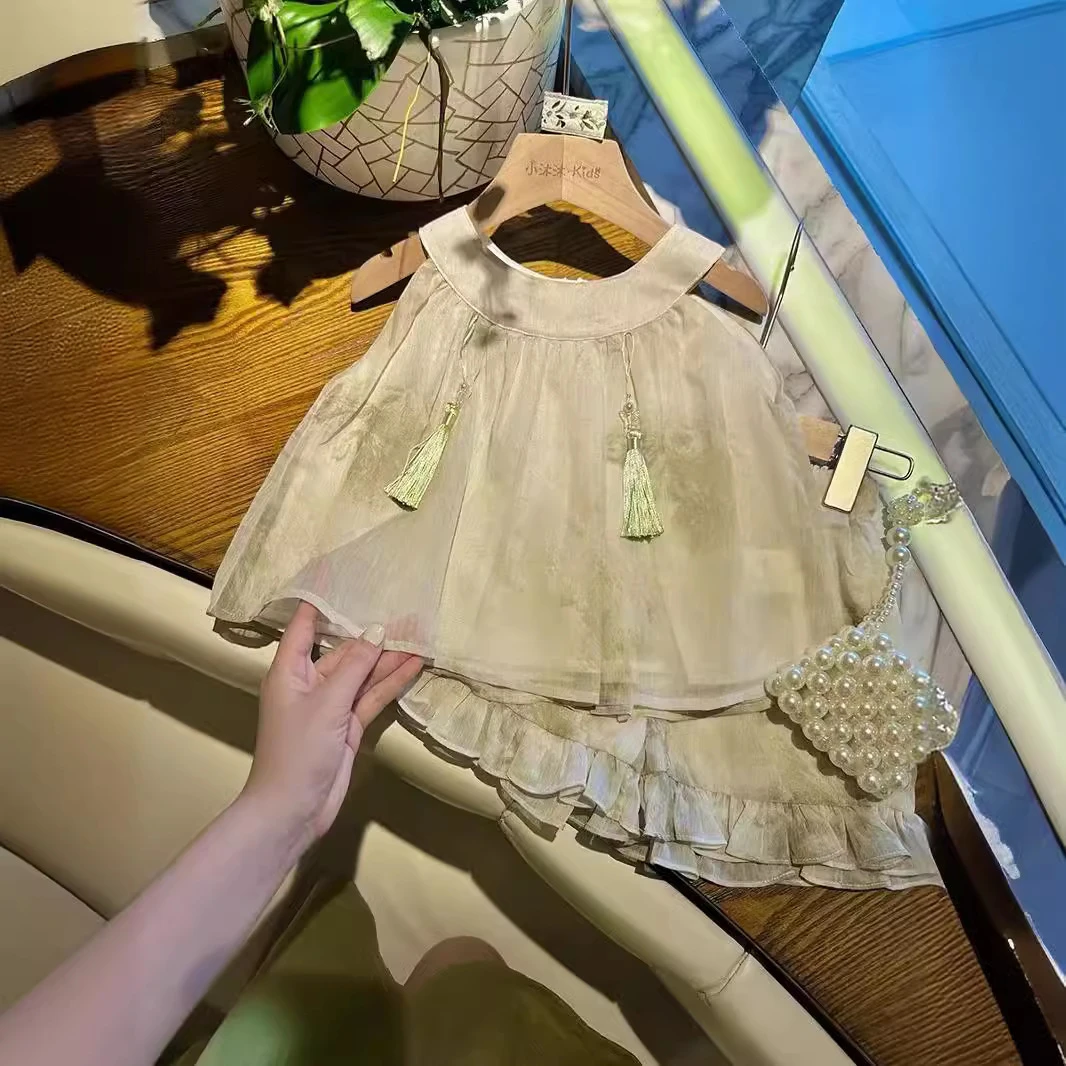 女童套装夏季2025新款薄款夏装上衣女宝宝中式国风两件套