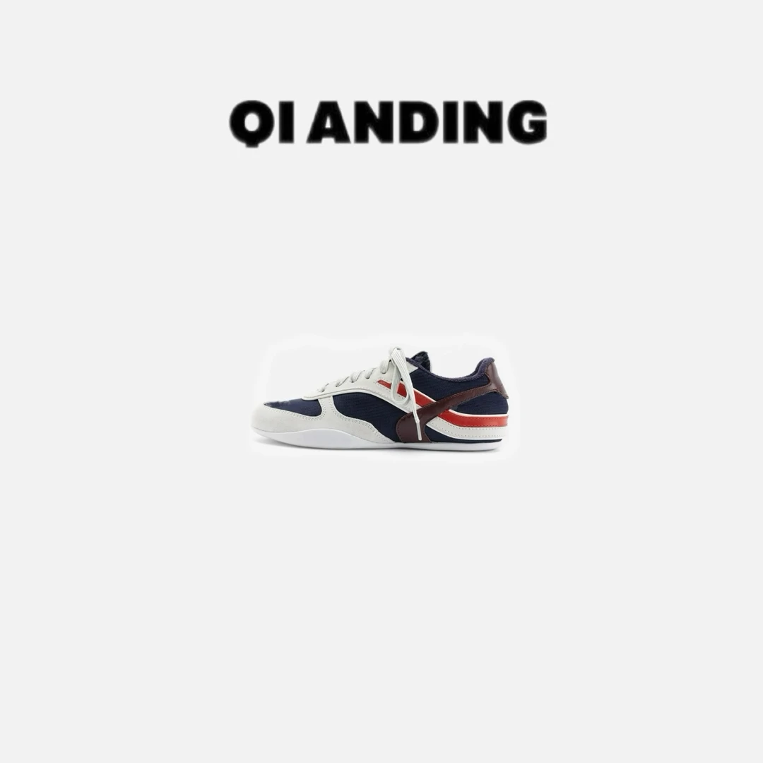 【QIANDING】2025春季拼色系带透气平底休闲鞋2562