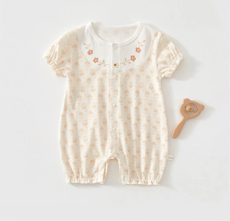婴儿短袖连体衣可爱夏装凉爽哈衣薄款新生儿衣服无骨爬服空调服