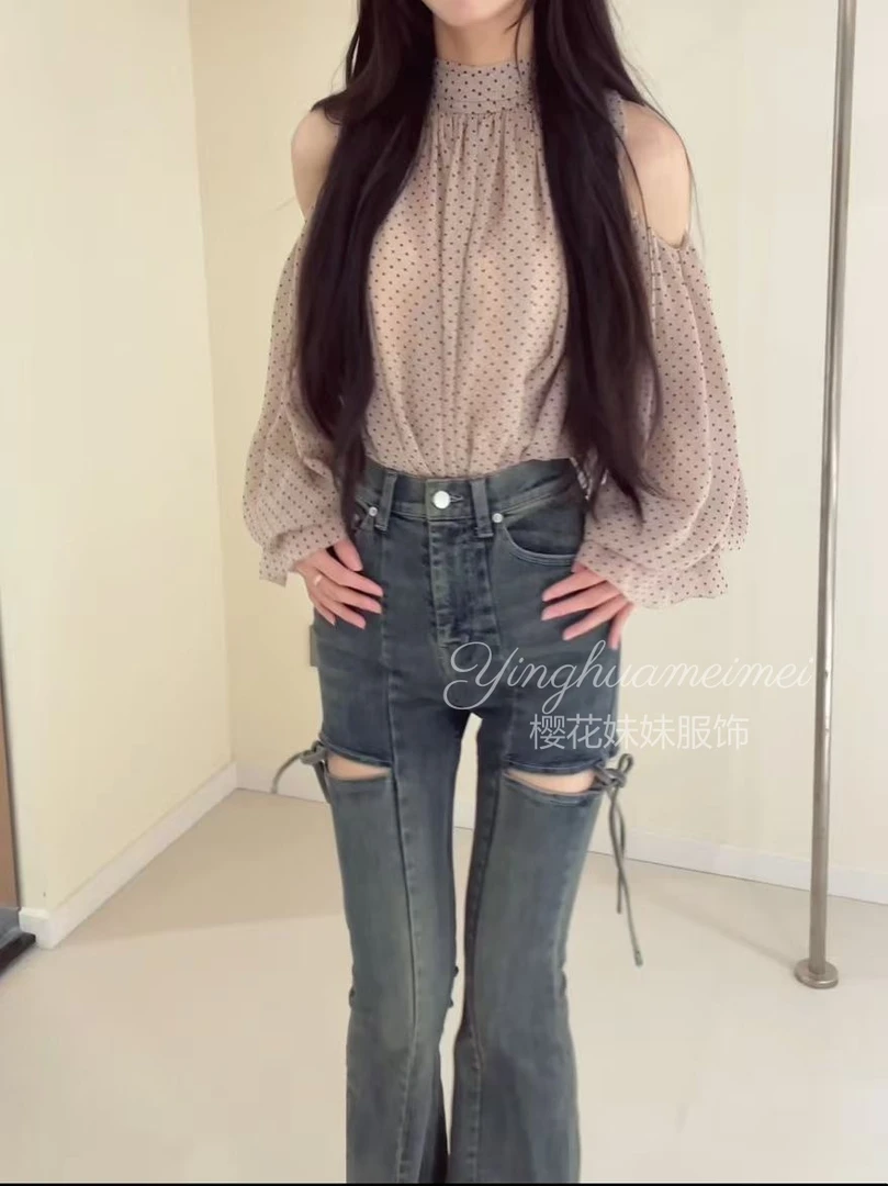 樱花妹妹 日系千禧辣妹风！高腰显瘦提臀复古微喇叭休闲牛仔裤