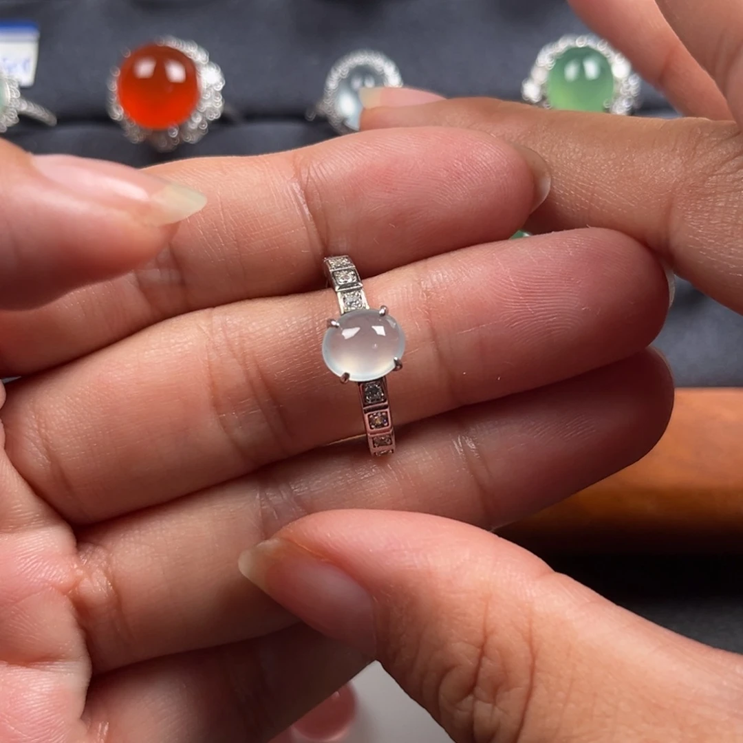 银S925镶嵌戒指翡翠缅甸天然翡翠Ａ货