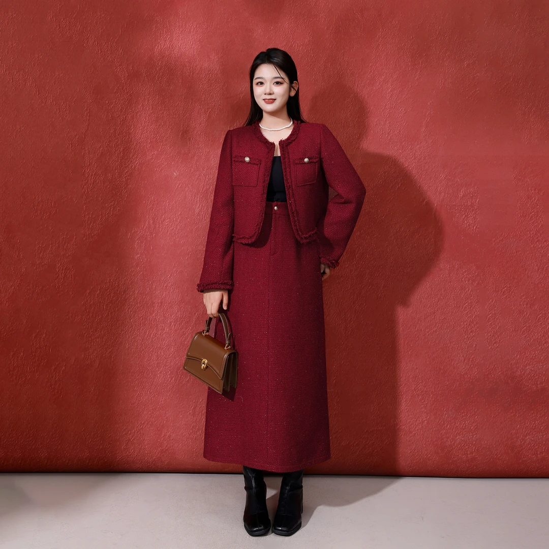 现货【轻奢呢语】冬季大码胖MM小香风千金敬酒服回门两件套DM33278