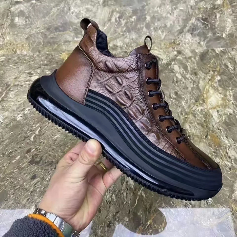 加绒鞋子增高鞋合成鞋运动2025新款厚底休闲潮流鞋纹潮鞋