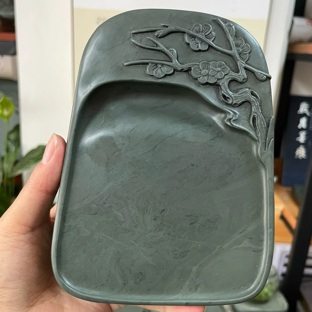 甘肃洮砚水泉老坑梅花砚砚纯净敦厚大尺寸16.2×12.2×2.7