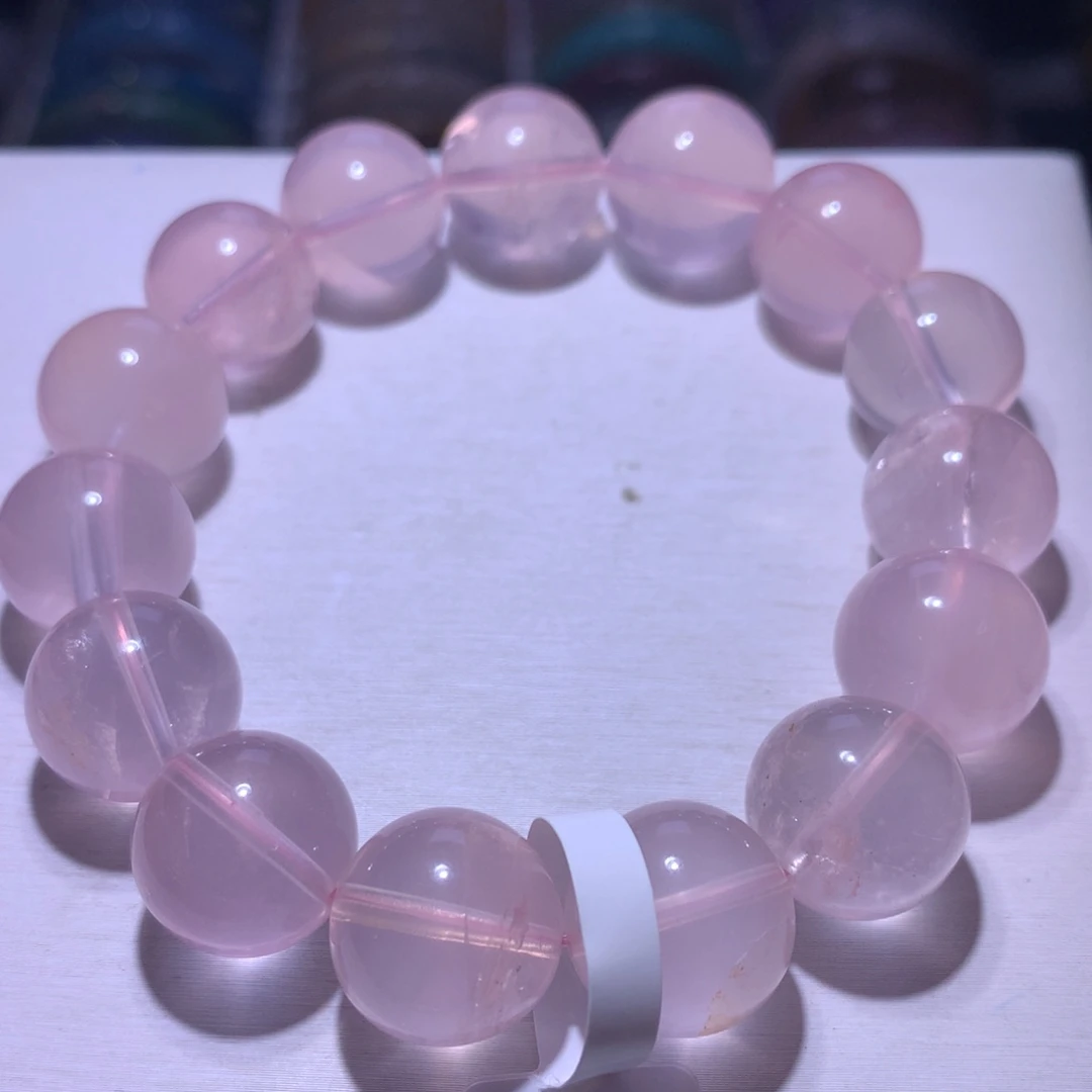 水晶手串银S925镶嵌粉晶15.6m