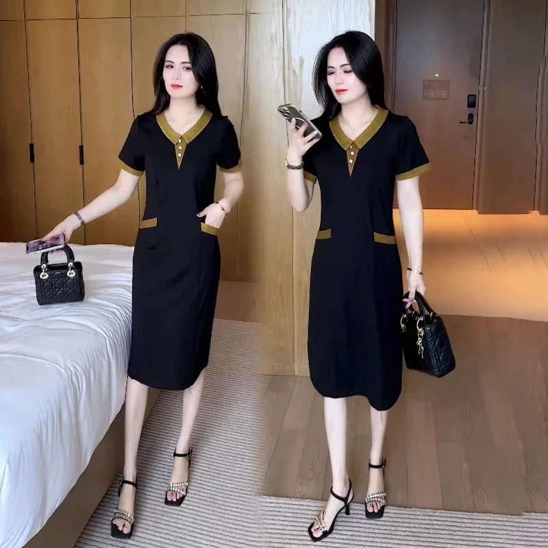 短袖针织连衣裙2025新款今年流行洋气小个子减龄时尚女装夏款裙子