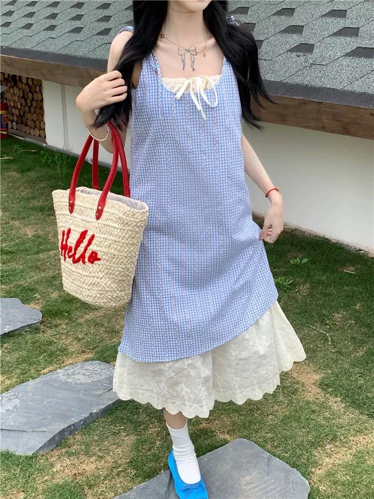 A09 【占单者限购】田园风小清新吊带连衣裙夏季新款设计感大摆裙