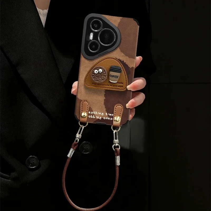 皮质煤球咖啡适用华为pura80ultra手机壳mate70pro+防摔60保护套p