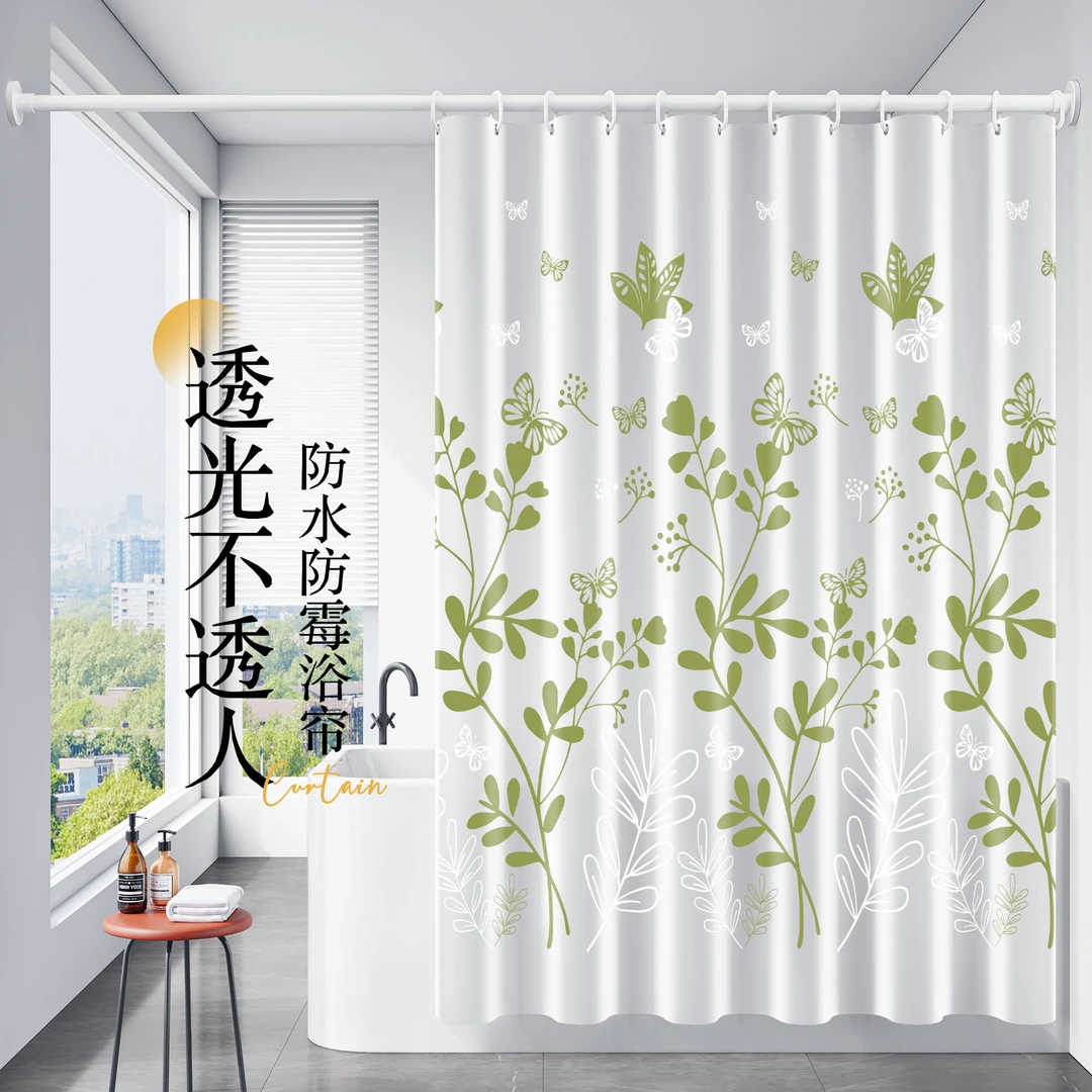 卫生间防水浴帘免打孔套装浴室干湿分离隔断帘子淋浴洗澡窗帘挂帘