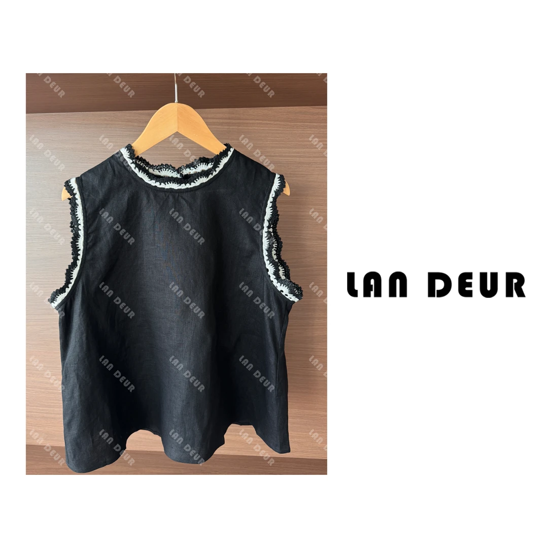 JIUJIU【 闪烁微光】马甲100亚麻设计感时尚拼接夏季无袖韩版