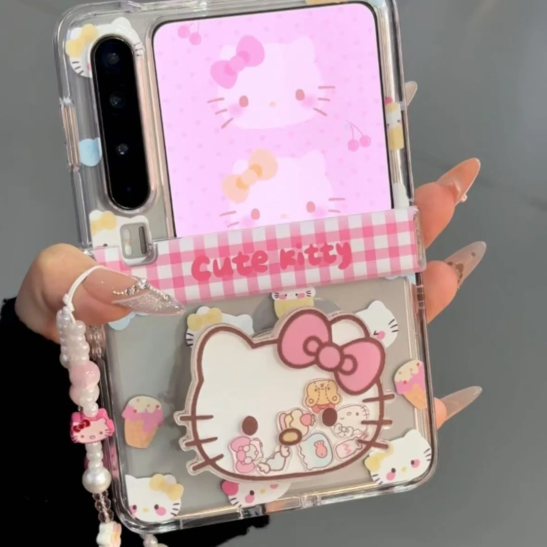 可爱卡通KT猫支架华为puraX折叠屏P50pocket2手机壳小米mixflip