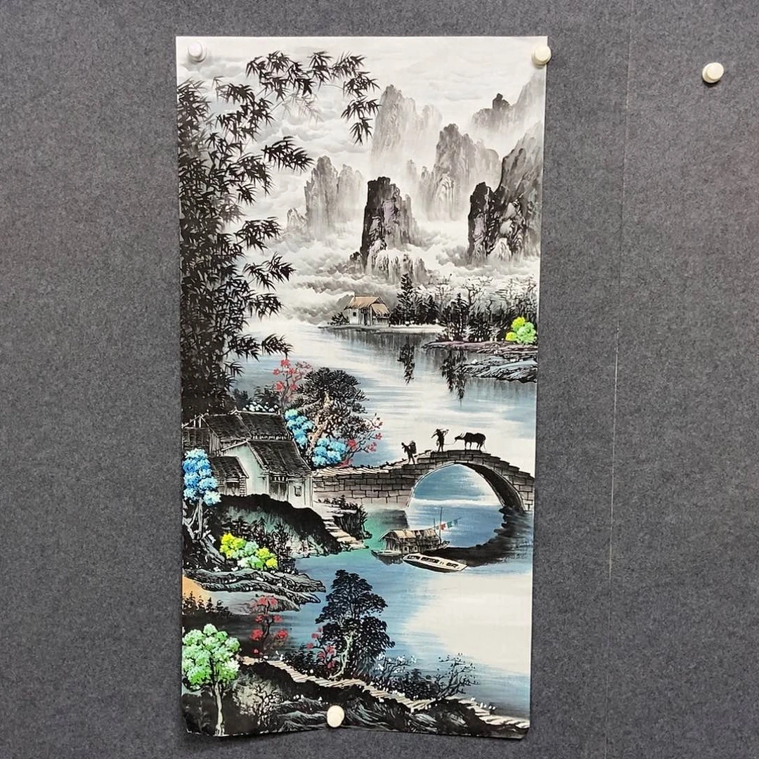 国画四尺江南水乡一幅画