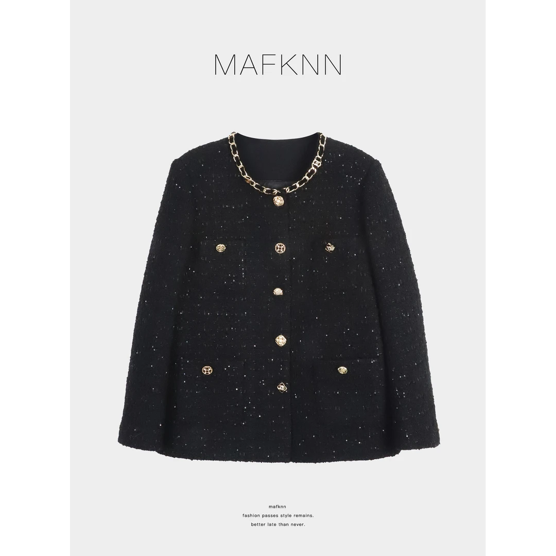 MAFKNN/玛肯时尚休闲简约纯色百搭小香风90白鹅绒羽绒服MK13808