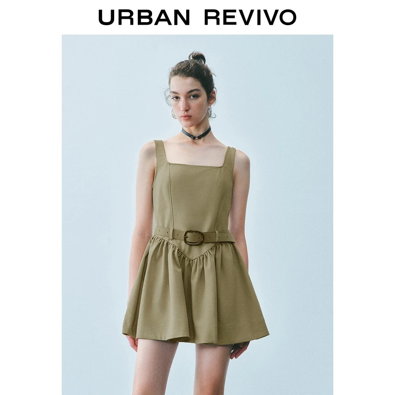 UR2025夏季新款女装复古休闲腰带装饰吊带连衣裙UYL750083
