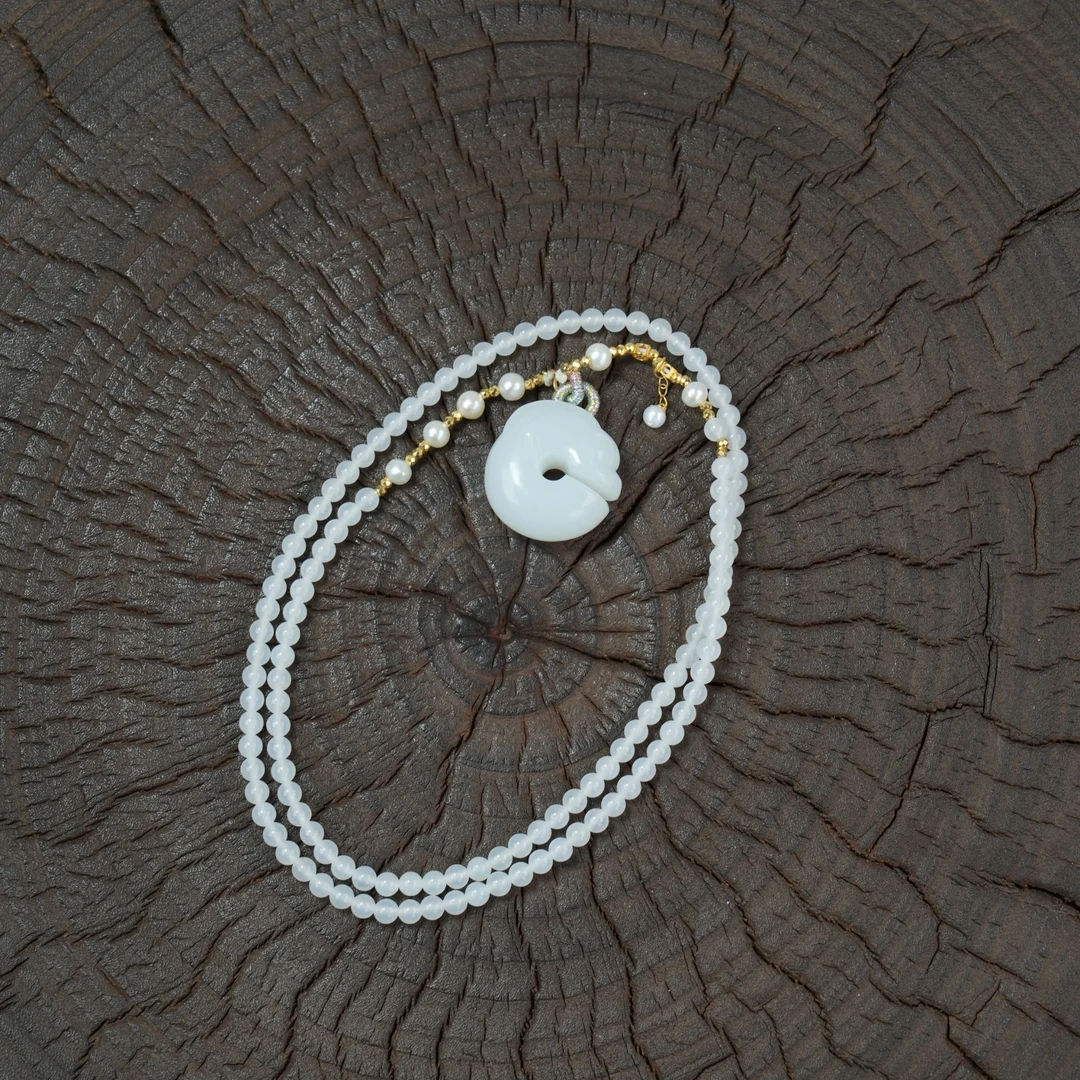 和田玉小米链玉猪龙颈链C1055