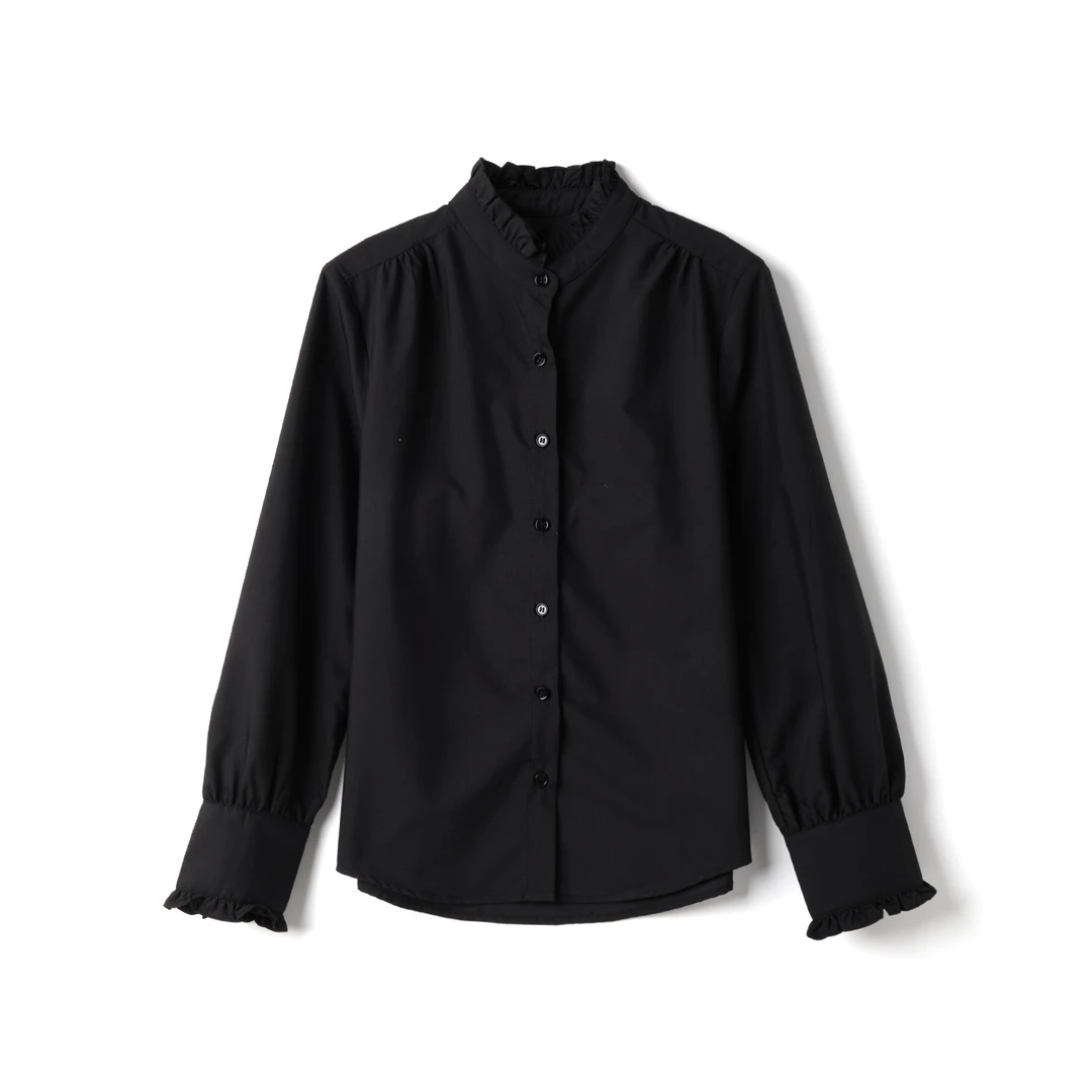 【WUGEE】法式优雅衬衣长袖时尚休闲百搭花边褶皱春季简约衬衫