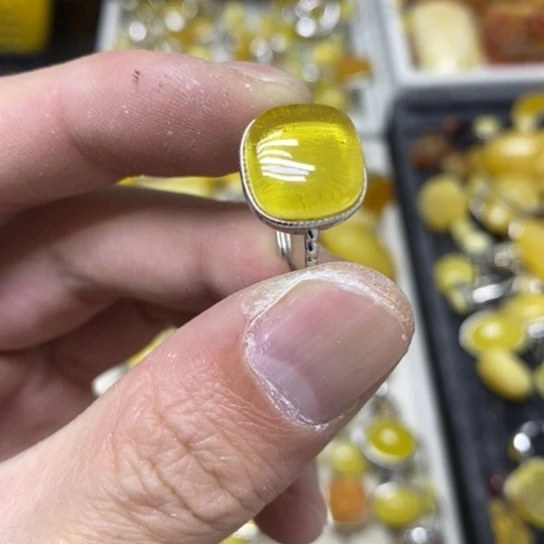 蜜蜡裸石银S925镶嵌戒指