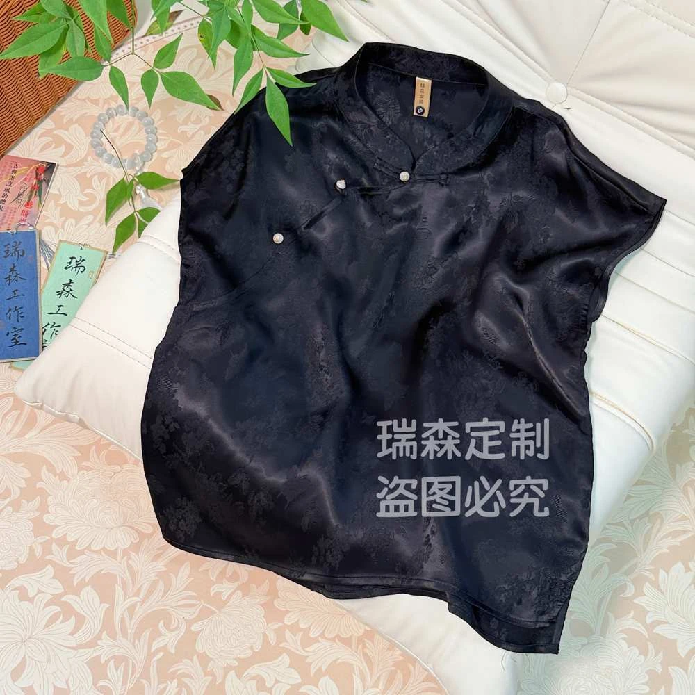 515 蝶恋花飞袖旗袍T恤上衣纯色花萝小衫-胸围100-前长55-后长60