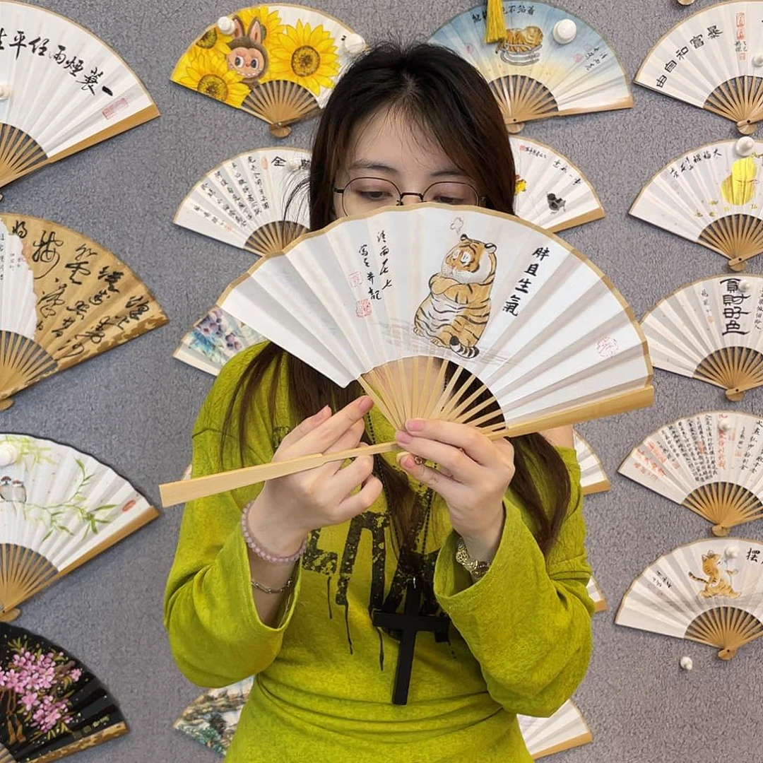 书法6寸玉竹-纯手绘-文玩扇骨（默认粘好）