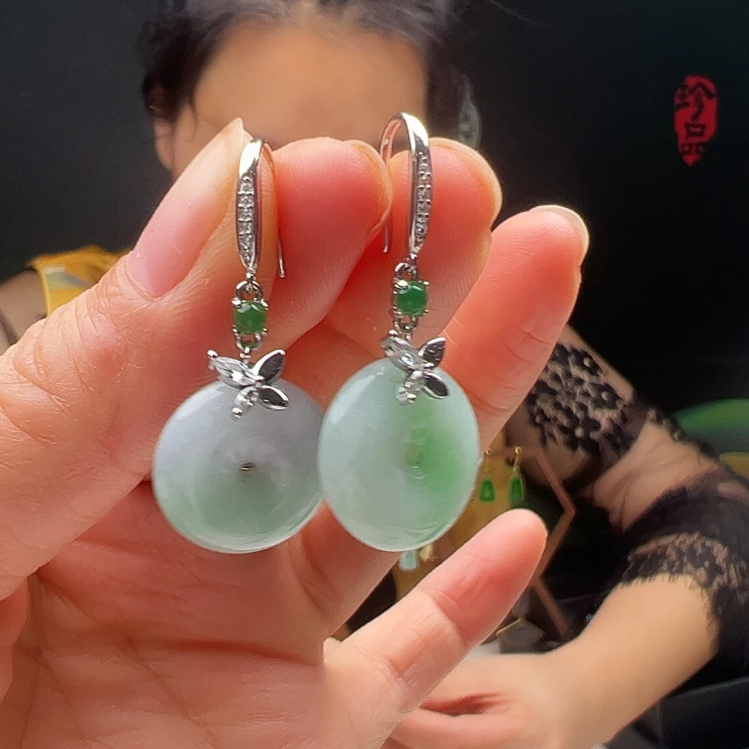 银S925镶嵌翡翠耳饰