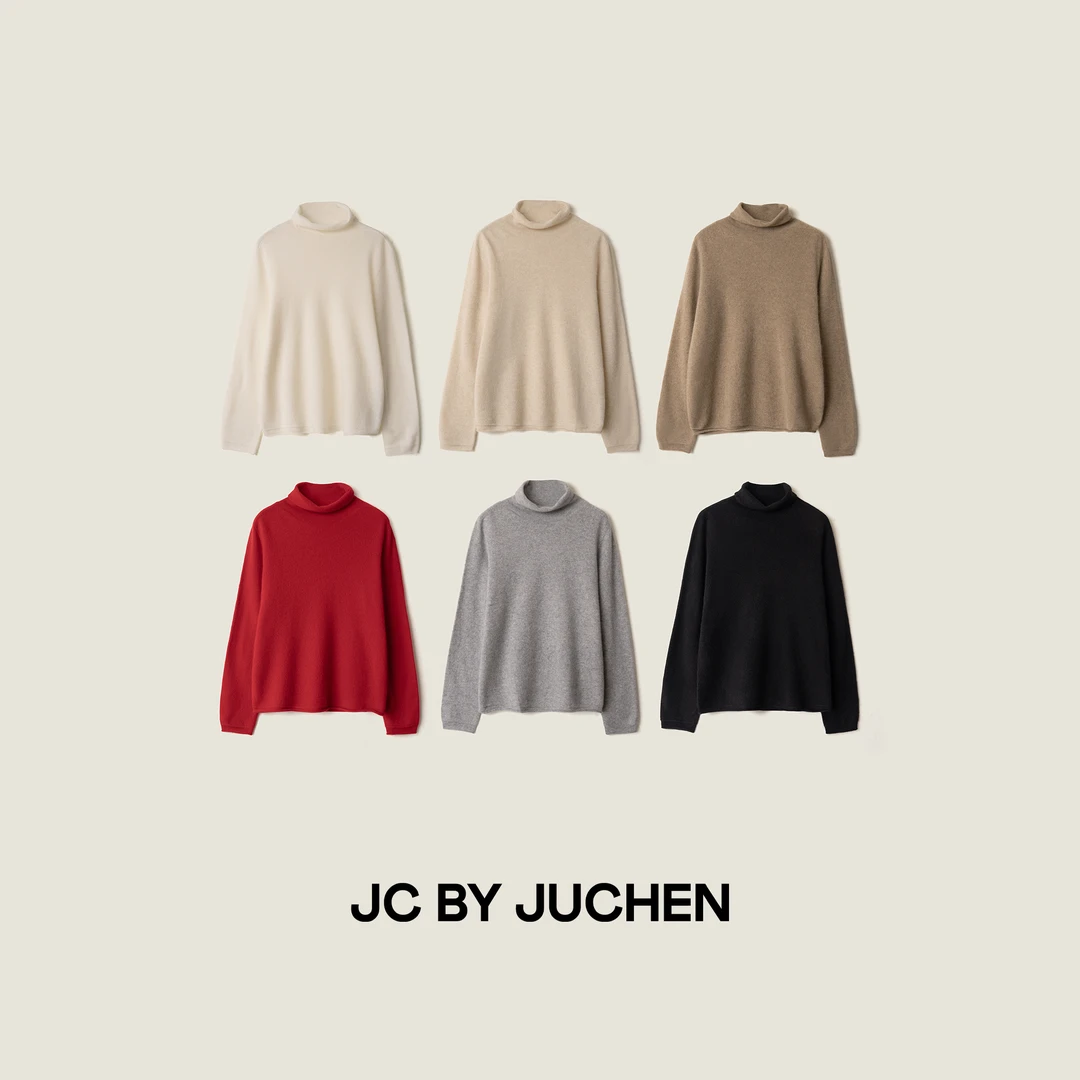 康赛妮羊绒平纹肌理 秋冬无缝一体堆堆领套头羊绒衫FW110005-49