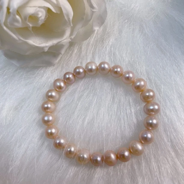 【水蜜桃】7.5-8.5mm天然淡水粉色珍珠手串无核近圆极微瑕时尚显白