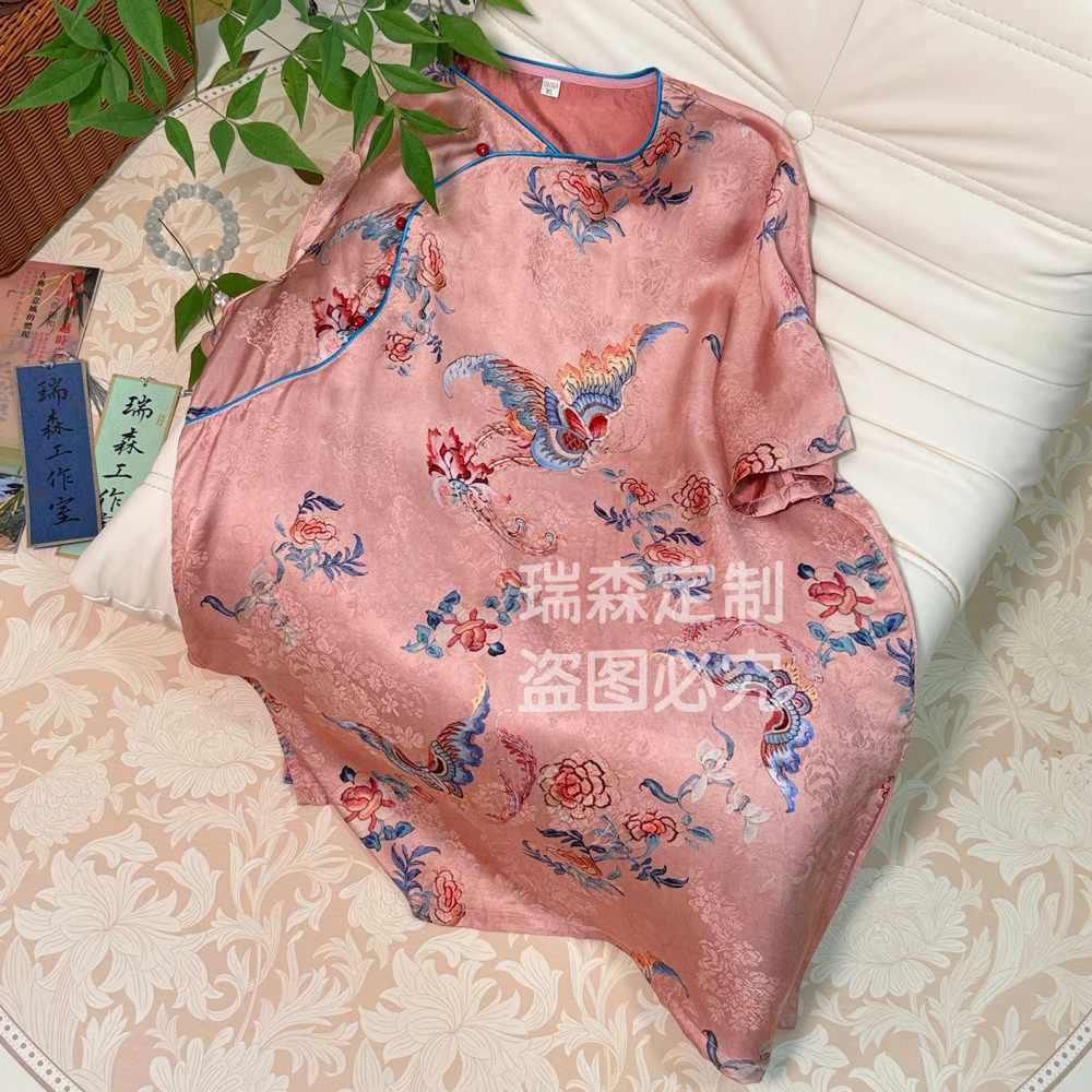 755 中式国风圆领短袖中长款上衣T恤-胸围104-衣长76