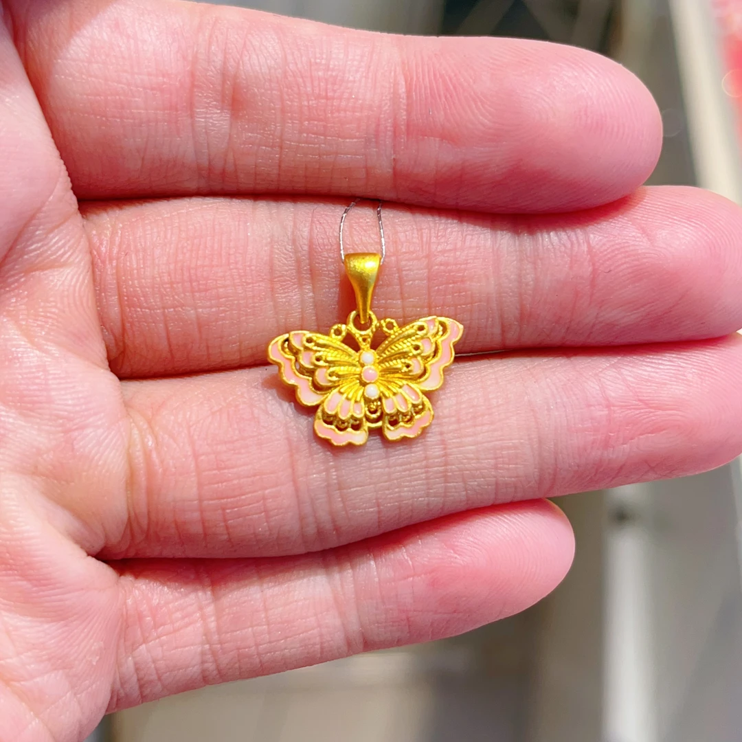 足金999蝴蝶吊坠 5G珐琅彩工艺