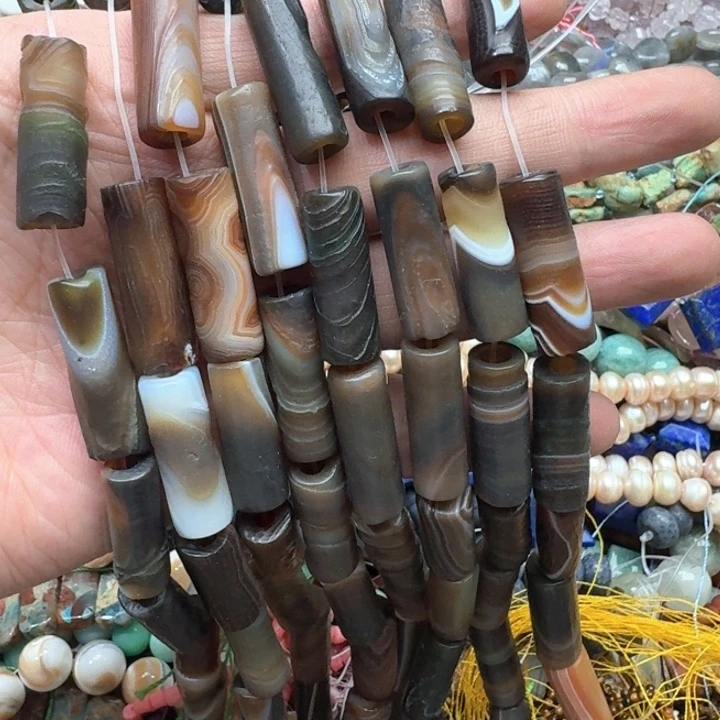 合金玛瑙/玉髓珠宝半成品一条9x28mm玛瑙管珠