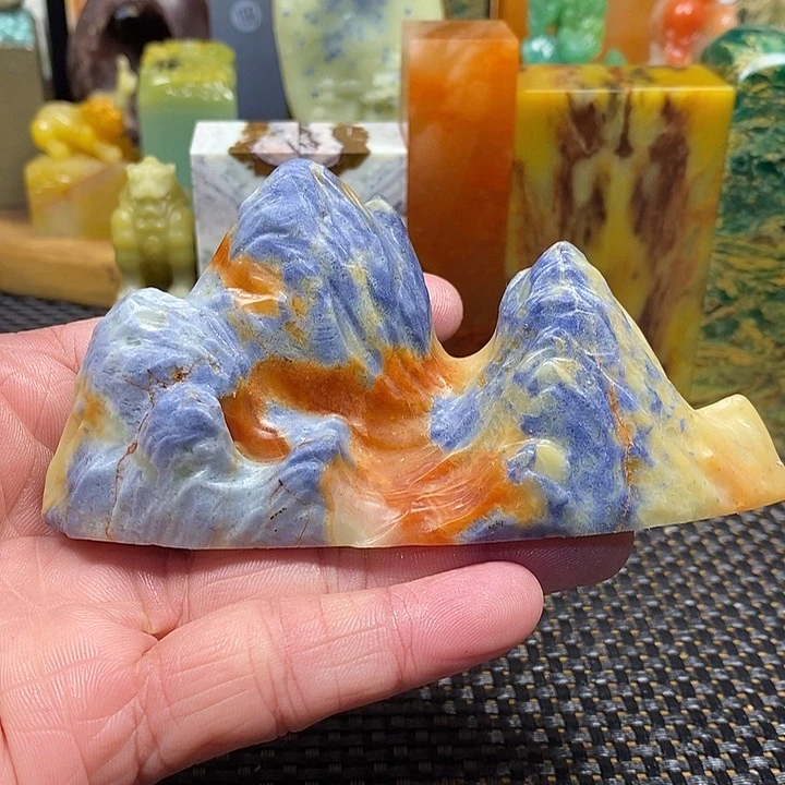 印石昌化石青田蓝带笔搁