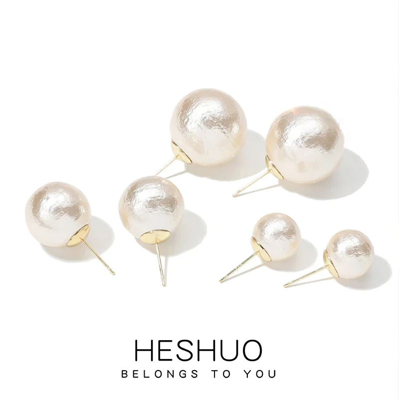 铜合金仿珍珠耳饰 高级感轻奢棉花珍珠耳钉S925银针耳环法式法式