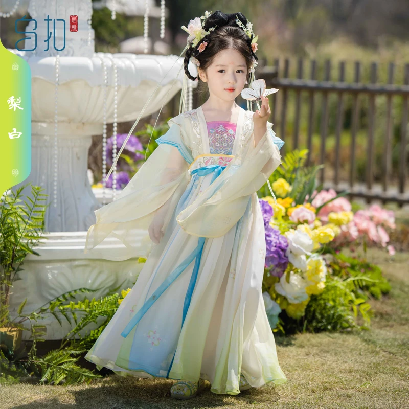 乌扣梨白儿童汉服改良齐腰襦裙刺绣春季2025薄款套装中国风女童